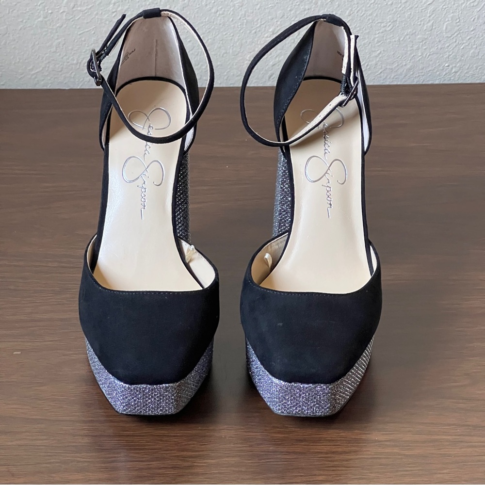 Jessica Simpson Katina Sparkly Velvety Platform Chunky Heels - Size 6 - Picture 2 of 11